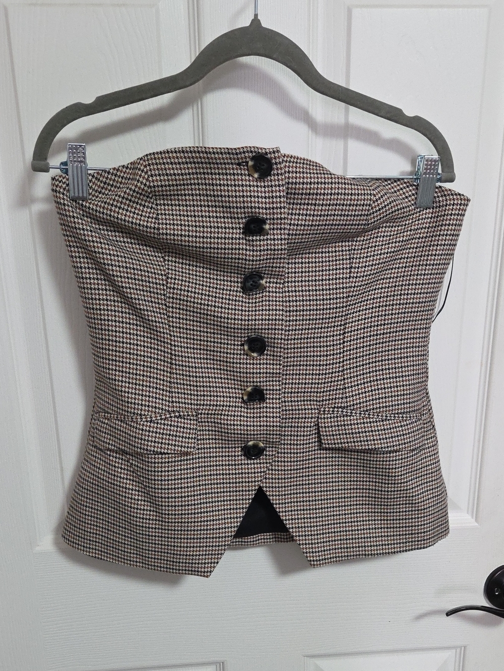 Forever 21 Brown and Black Houndstooth Bustier Top